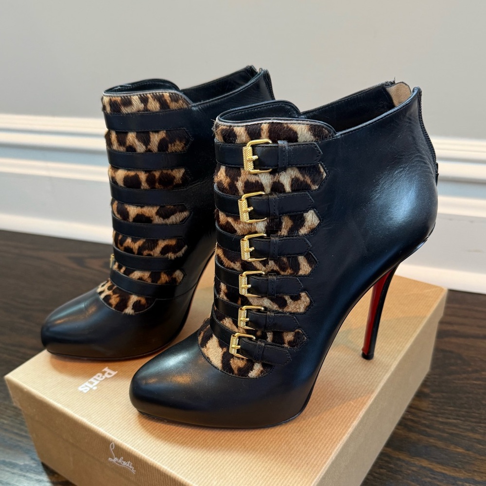 Christian Louboutin Black leather and Animal print (pony hair) Heeled Boots